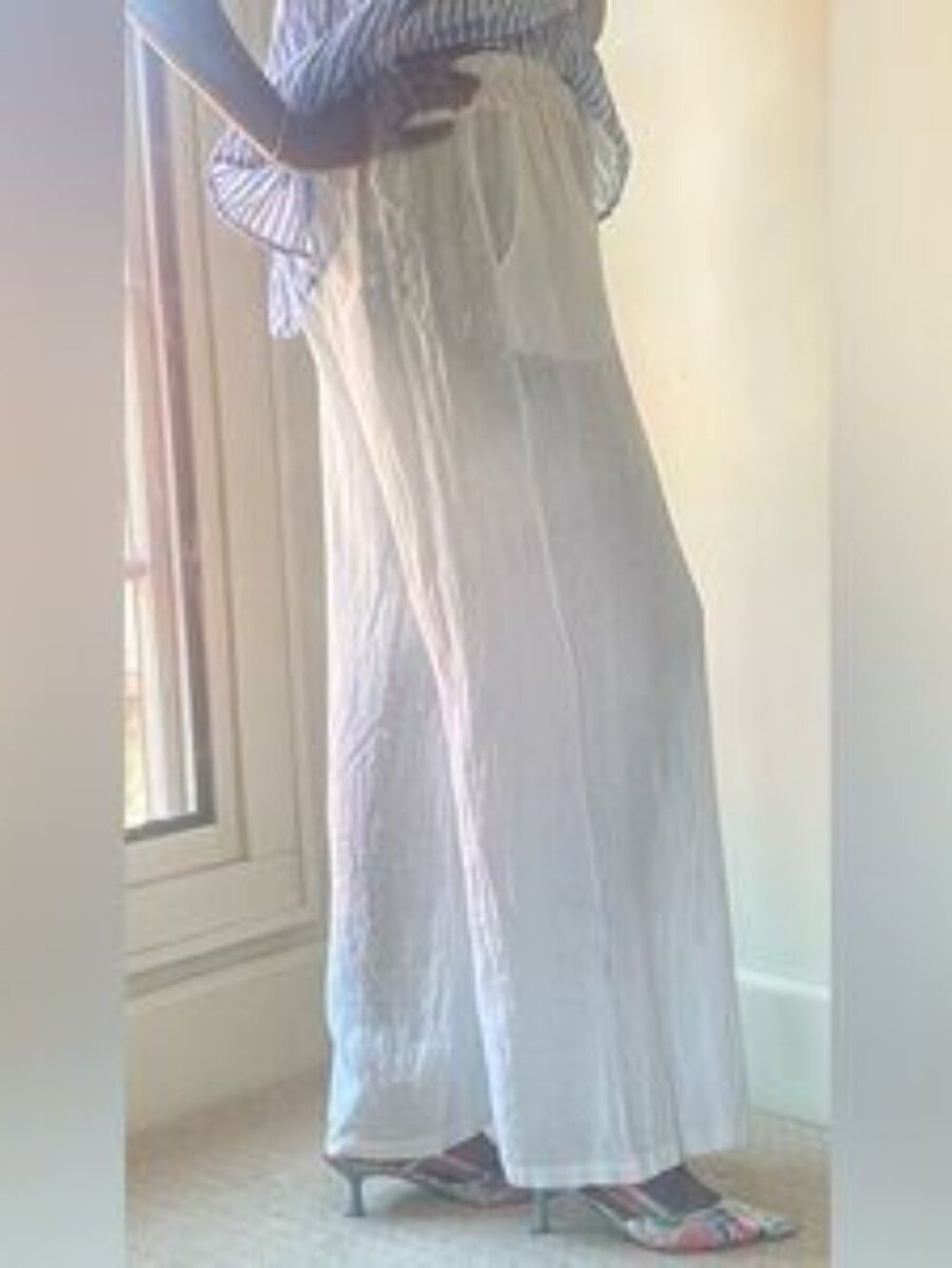 Italian Wide Leg Linen Pant, White, Sz. Sm/Med w/ Elastic waist by Linen & Moore - Picture 9 of 14